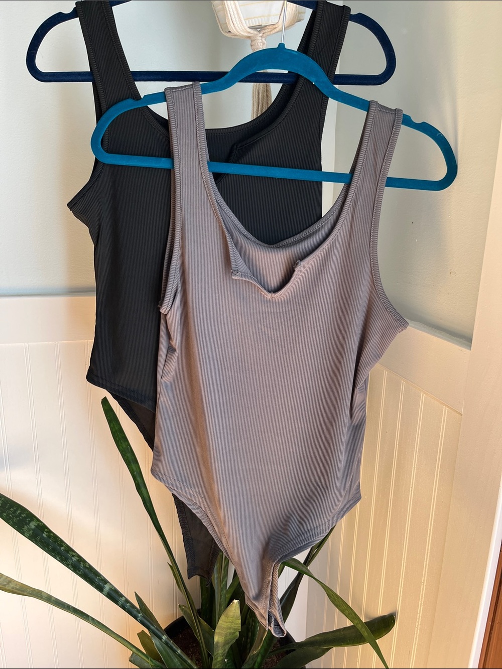 2 pack SHEIN Ribbed Tank Bodysuit Set - Gray and Black